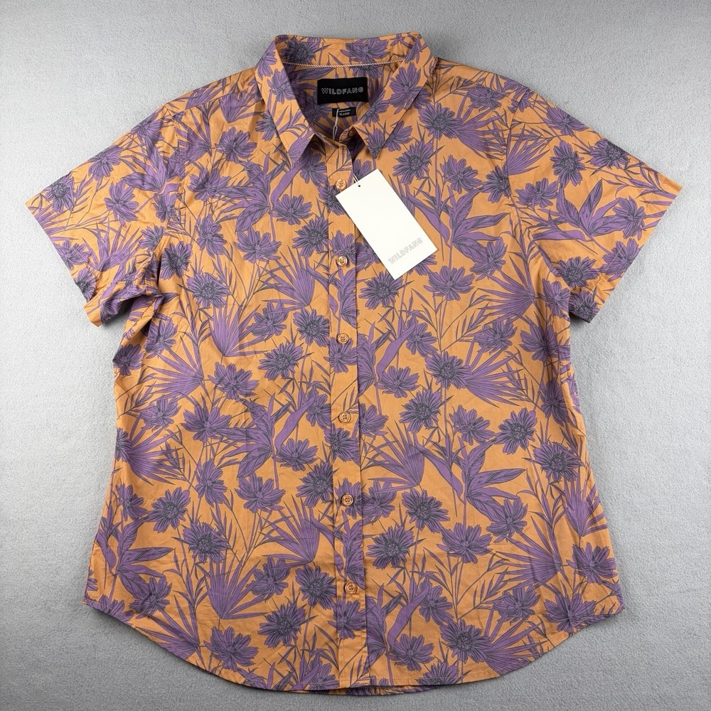 Wildfang The Essential Floral Button Up Shirt Orange Purple NWT Size XL